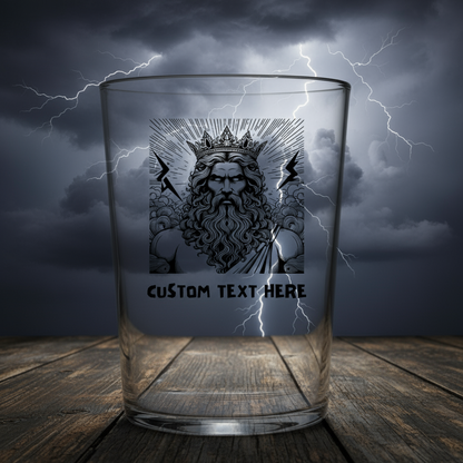 Custom Zeus Pint Glass – Greek Mythology Beer Glass with Lightning Bolt & Crown Design