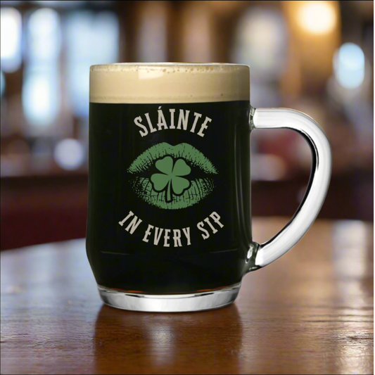 Slainte In Every Sip Personalised Pint Tankard Glass - Gift For Stout Lover, Irish Glass, Gift For Him Her