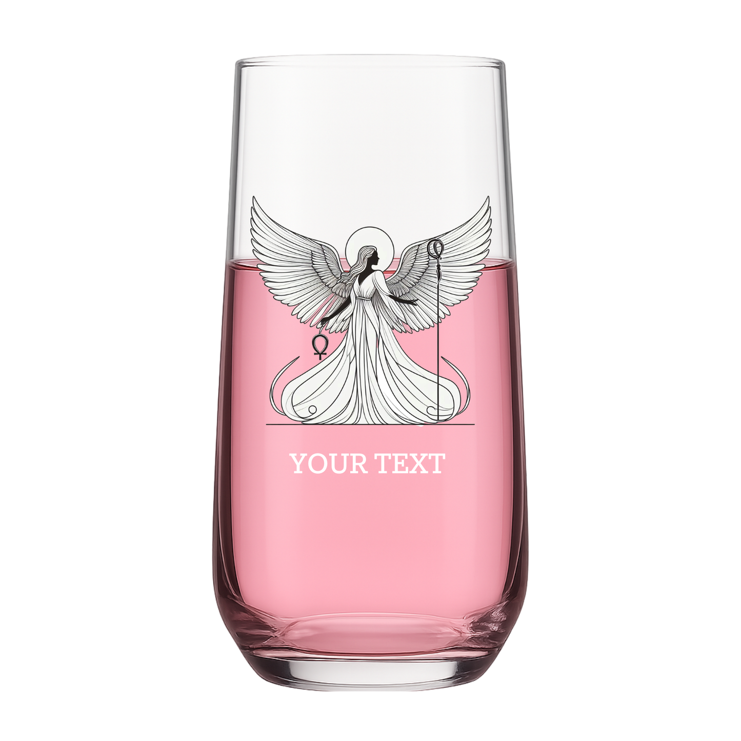 Personalised Egyptian goddess glass with winged mythology design and custom text