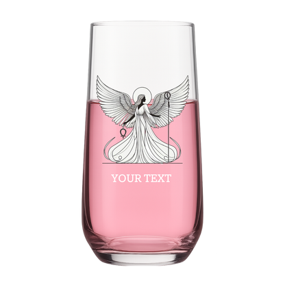Personalised Egyptian goddess glass with winged mythology design and custom text