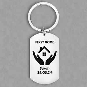 Personalised Engraved First Home Keyring – Custom Housewarming Gift with Name & Date