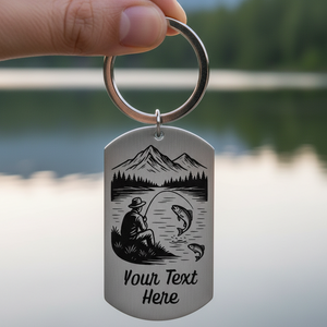 Engraved fisherman keyring with custom name – personalised fishing gift for dad or angler