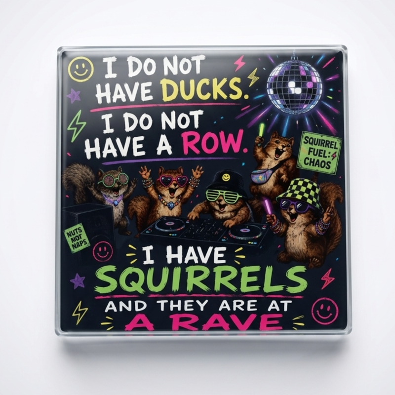 Funny Squirrel Rave Glass Coaster | Novelty Gift for Her Set First Glass Designs