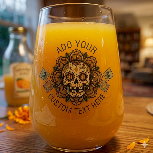 Personalised Sugar Skull Wine Glass | Custom Stemless Day of the Dead Gift