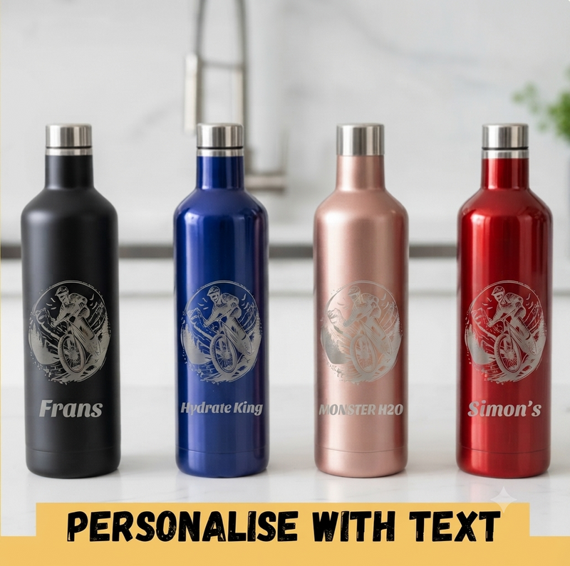 Personalised MTB Insulated Water Bottle | Laser Engraved Gift 500ml UK First Glass Designs