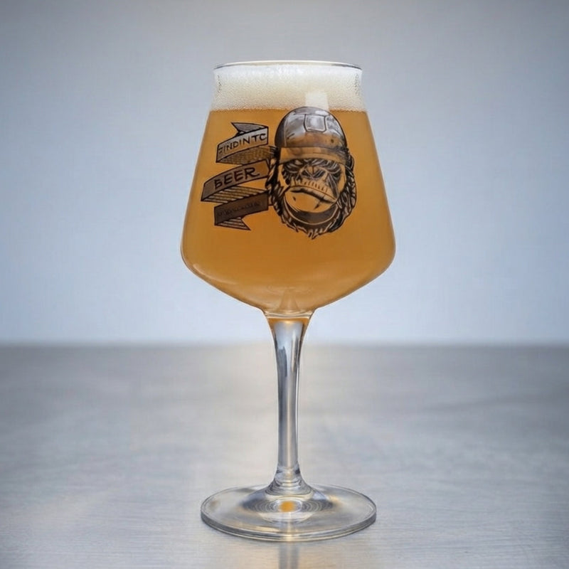 Give in to Beer Pressure custom printed gorilla craft beer glass showing full design detail on clean background