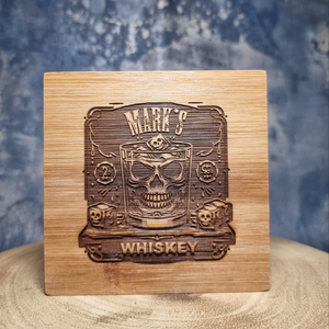 Detail shot of custom printed Tubo whiskey glass showing personalised name and message