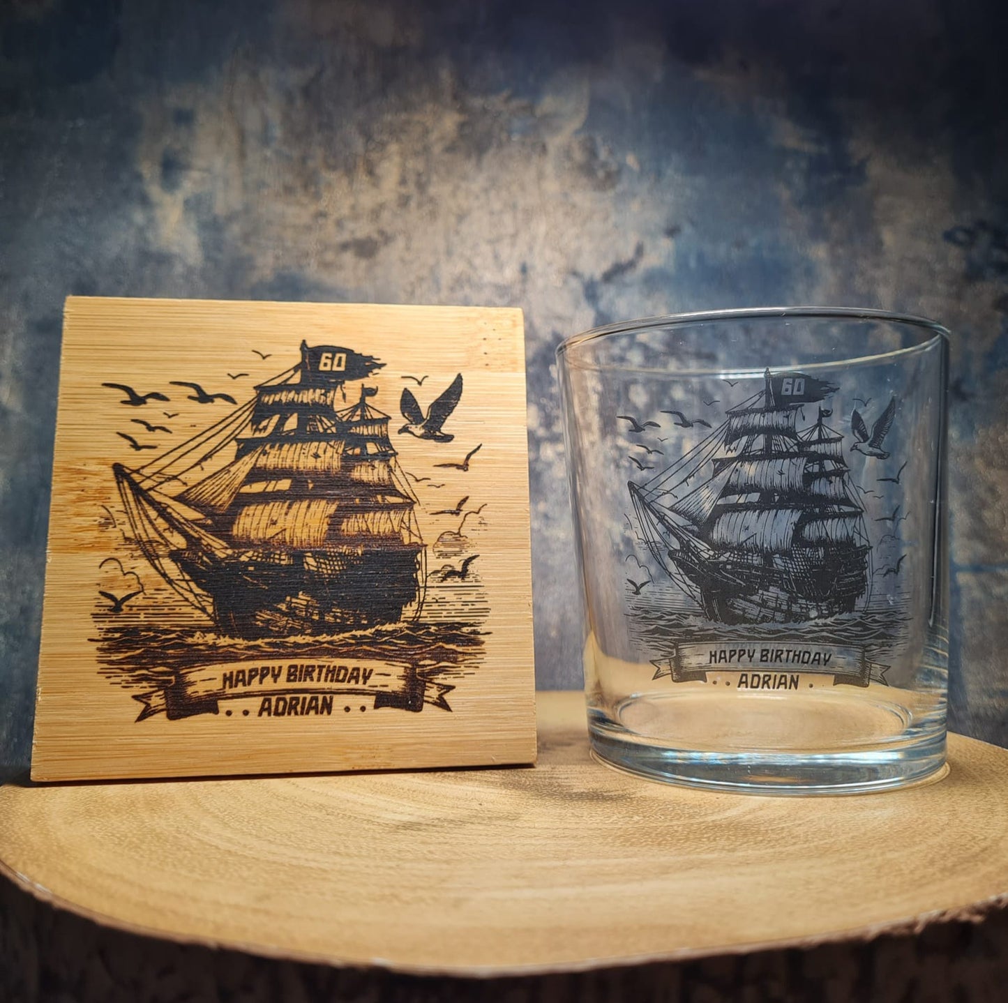 Rum Glassware, Personalised Rum Glass, 18th 21st 30th 40th 50th 60th Birthday, Boy, Men, Gift, Husband, Add Your Name, Engraved Coaster