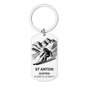 St Anton Austrian Alps Skier Keyring | Laser Engraved Gift First Glass Designs
