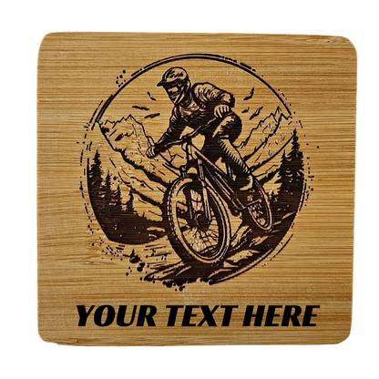 Personalised Mountain Bike MTB Coaster - Custom Engraved Wood / Slate Coaster Gift