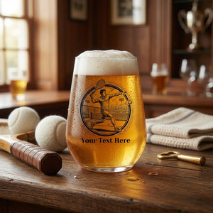 Personalised Tennis Stemless Beer Glass, Gift For Dad Mum or Coach First Glass Designs