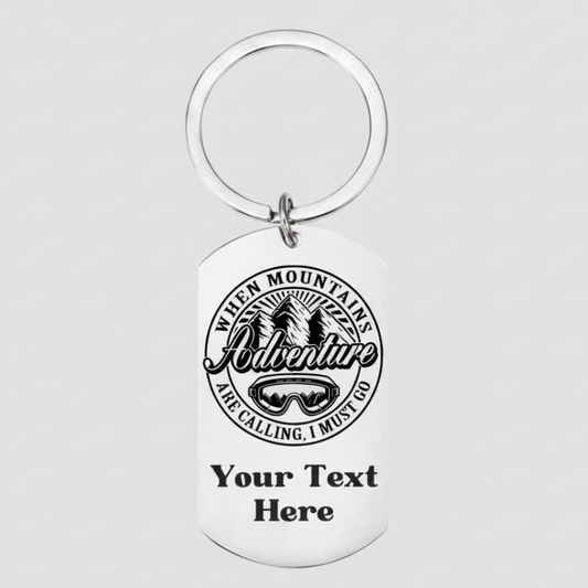 Mountains Are Calling Keyring | Personalised Adventure Gift UK First Glass Designs