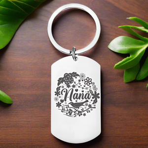 Personalised Engraved Nana Keyring – Floral "Nana" Design, Custom Gift for Grandma First Glass Designs