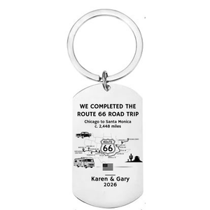 Route 66 gift, personalised keyring with laser engraved route map