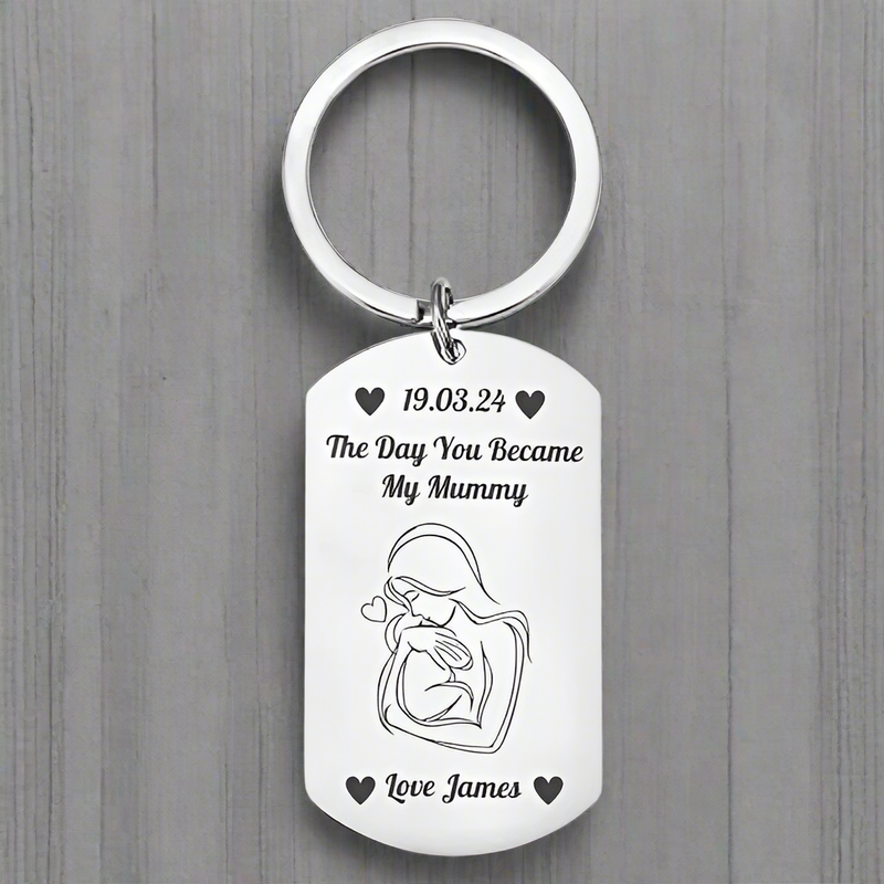 Personalised Engraved New Mum Keyring – "The Date You Became My Mummy" Keepsake Gift with Custom Date