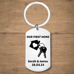 Personalised Engraved New Home Keyring – Custom Housewarming Gift with Name and Date