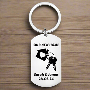 Personalised Engraved New Home Keyring – Custom Housewarming Gift with Name and Date