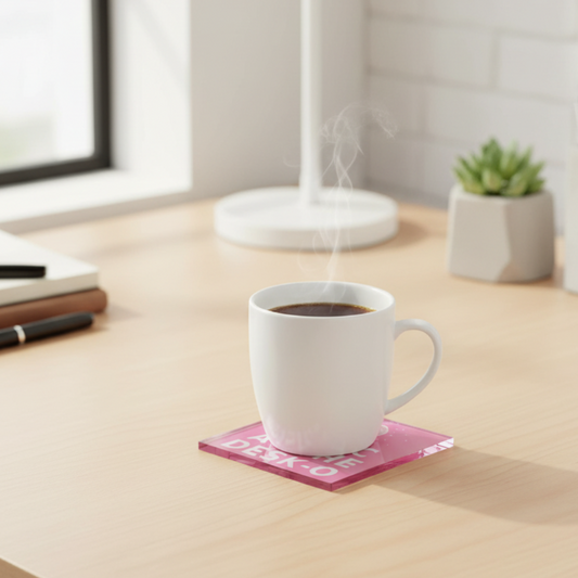 Panic at the Desk-O glass coaster on office desk with mug, unique funny gift for colleague and Secret Santa