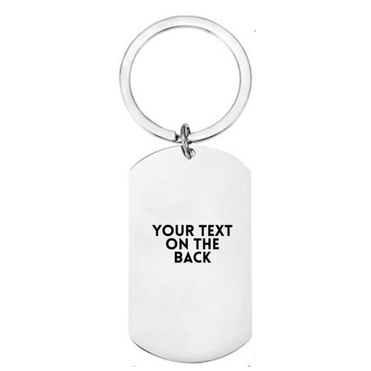 Back of personalised netball keyring showing laser engraved custom text
