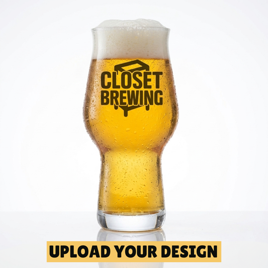 Personalised 1-pint Craftmaster craft beer glass printed with a custom design, showing full colour print quality on the tulip-shaped glass with flared top