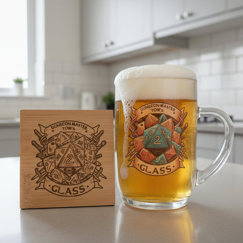 Personalised Dungeons & Dragons glass with ink printed design
