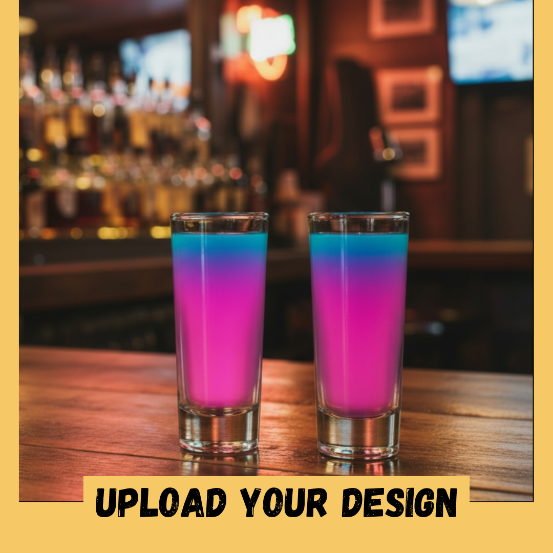 2 x Personalised 60ml Tall Shot Glasses - Custom Printed / Engraved Shot 