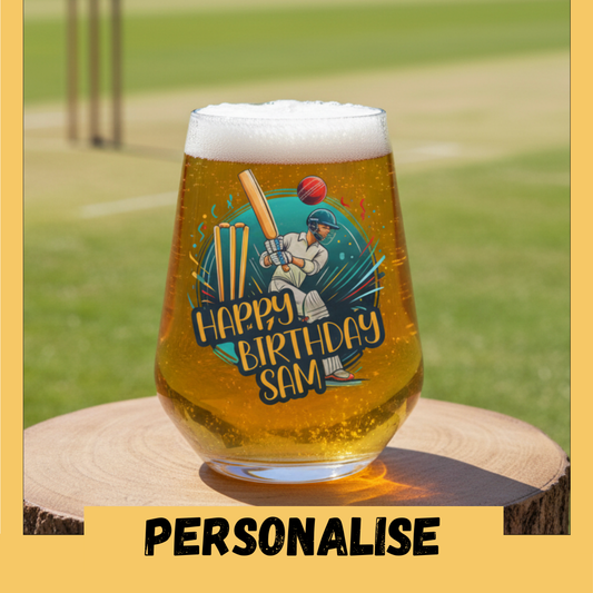 Cricket Gift For Men - Personalised Beer Tumbler Glass, Birthday cricket gift for men Dad Boyfriend