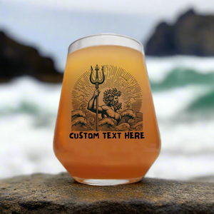 Personalised Poseidon Beer Glass – Greek Sea God Trident & Wave Outline Design
