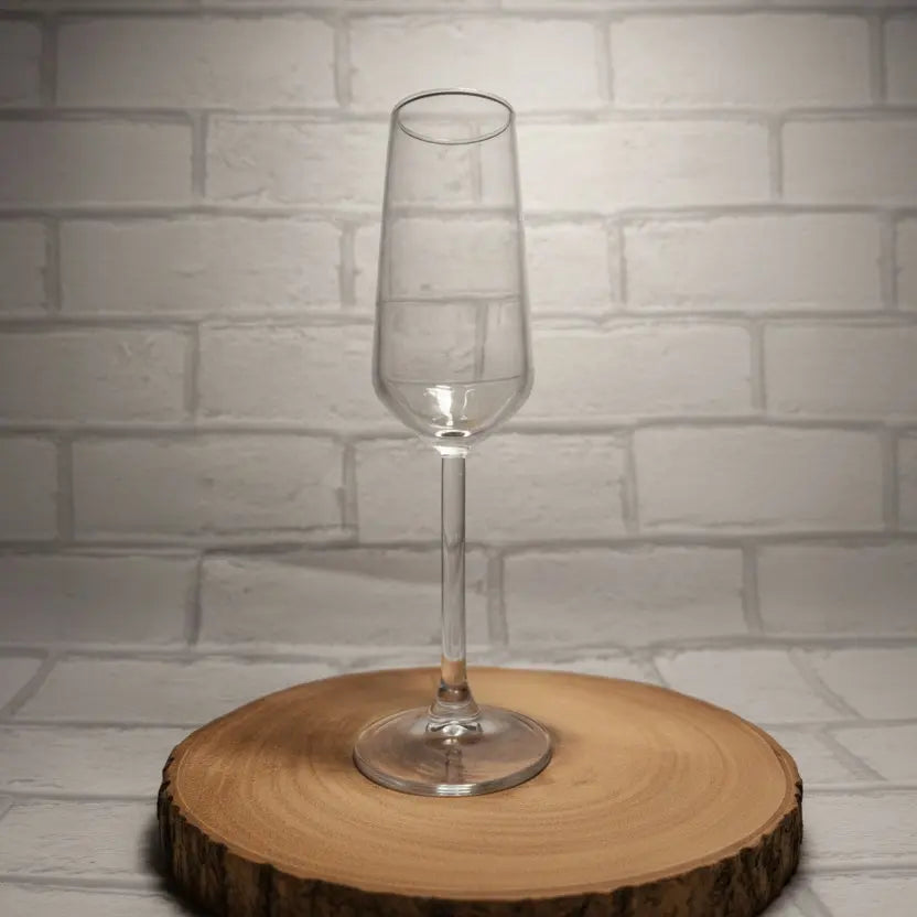 Personalised champagne flute with uploaded custom design at wedding celebration, unique gift for bride and bridal party