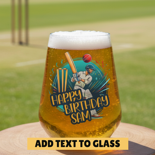 Cricket Gift For Men - Personalised Beer Tumbler Glass, Birthday cricket gift for men Dad Boyfriend First Glass Designs