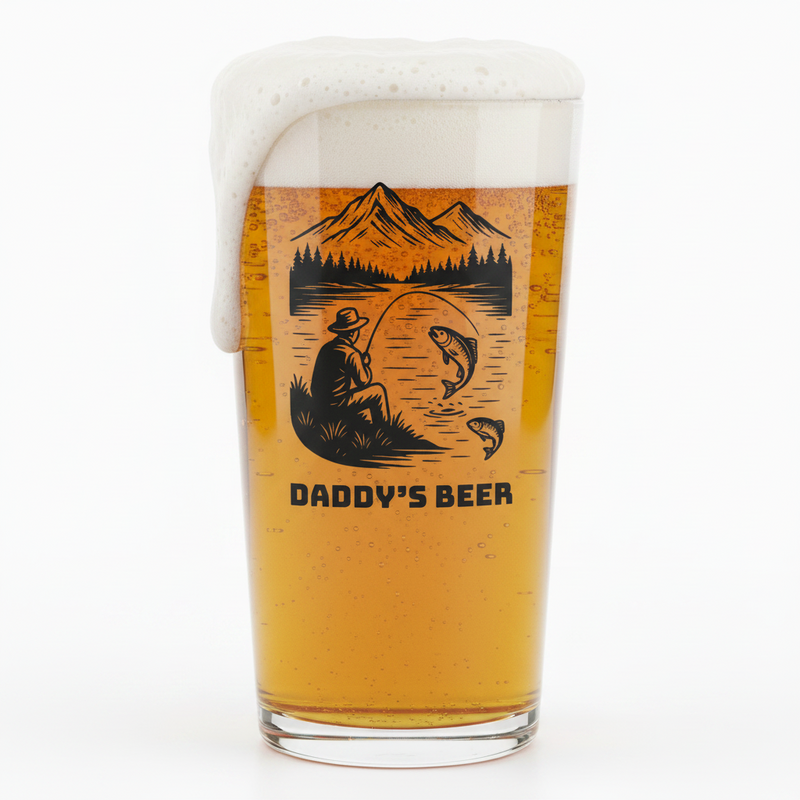 Personalised Fishing Pint Glass | Custom Name Beer Glass Angler Gift First Glass Designs