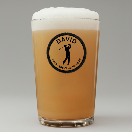 Personalised Golf Pint Glass | Swingers Club Member Design First Glass Designs