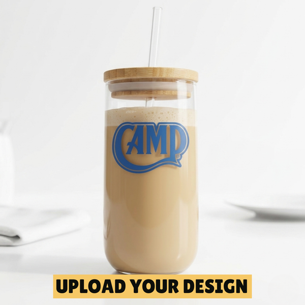 Personalised Iced Coffee Glass | Upload Your Own Design Bamboo Lid Gift