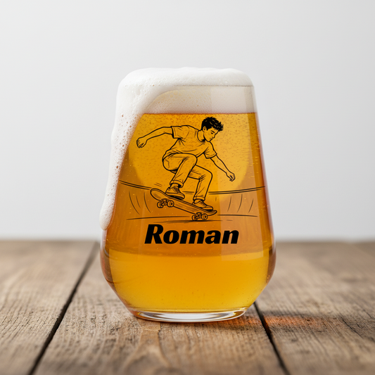 Personalised Skate Park Beer Glass | Custom Printed Skateboarder Gift First Glass Designs