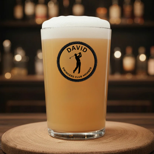Personalised golf glasses available in pint, tankard, highball and stemless wine glass