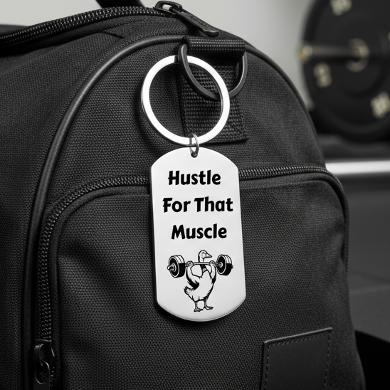 Personalised Gym Keyring — Engraved Stainless Steel Dog Tag Keychain | Custom Text | Funny Gym Gift