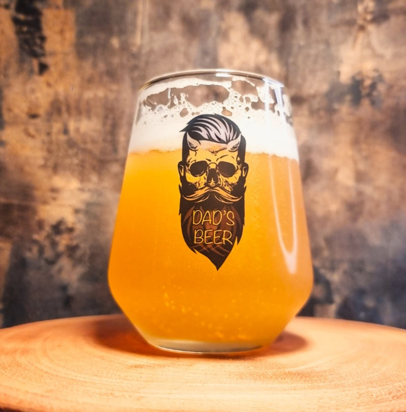 Hipster skull personalised dad beer glass — Allegra ale glass printed gift for dad by First Glass Designs UK