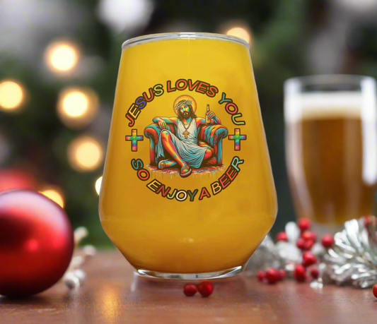 Jesus Loves You Beer Glass