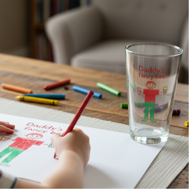 Children's Drawing Glass | Unique Gift From The Kids, Draw your own Gift, Gift Idea For Mum, Dad, Grandparents, Auntie, Uncle, Personalised Gift