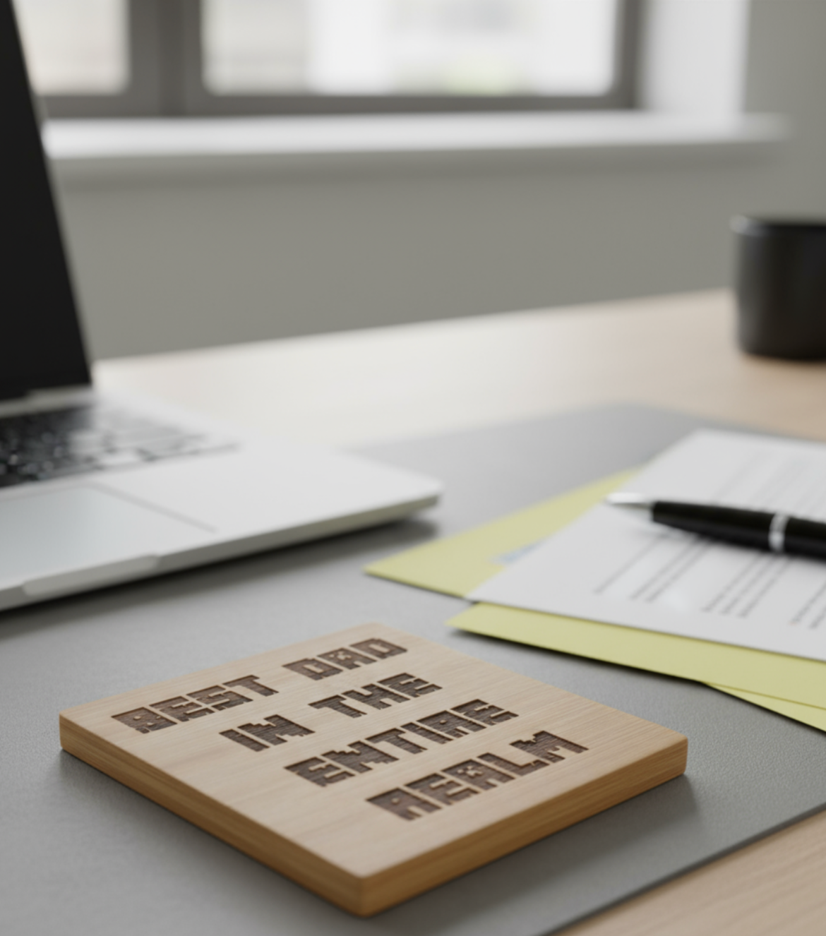 Best Dad in the Entire Realm Bamboo Coaster – Laser Engraved Dad Gift – Funny Father’s Day Gift for Fantasy Fans – Eco-Friendly Drink Coaster for Dad