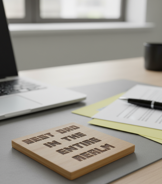 Best Dad in the Entire Realm Bamboo Coaster – Laser Engraved Dad Gift – Funny Father’s Day Gift for Fantasy Fans – Eco-Friendly Drink Coaster for Dad