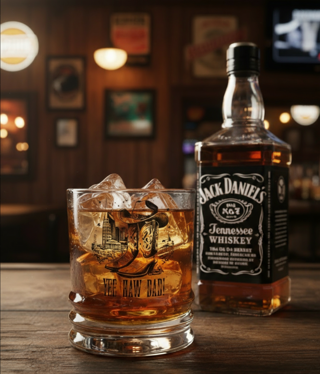 Personalised Nashville Skyline Country & Western Glass – Ink Printed, Dishwasher Safe | Custom Text | Optional Matching Bamboo Coaster