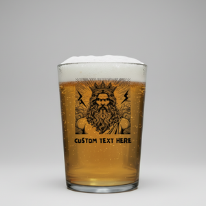 Custom Zeus Pint Glass – Greek Mythology Beer Glass with Lightning Bolt & Crown Design First Glass Designs