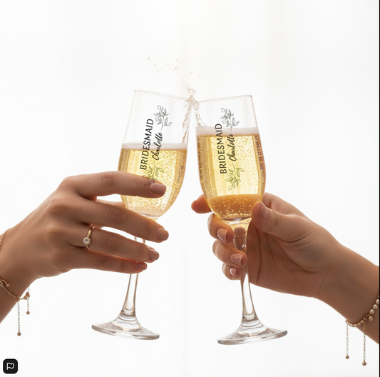 Bridal Party Personalised Wedding Couples Champagne Toasting Glassware - Bride, Bridesmaid, Maid Of Honour, Mother Of The Bride, Custom Classy Wedding Favour Glassware Gift