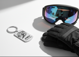 Personalised Skiing Keyring | Custom Skier Gift Stainless Steel UK FirstGlassDesigns