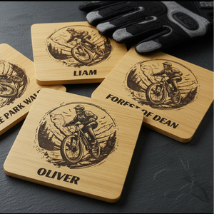 Personalised Mountain Bike MTB Coaster - Custom Engraved Wood / Slate Coaster Gift FirstGlassDesigns