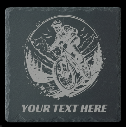 Personalised Mountain Bike MTB Coaster - Custom Engraved Wood / Slate Coaster Gift