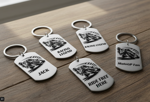 Personalised Motorcycle Keychain - Custom Racing Biker MotoGP Superbike Engraved First Glass Designs