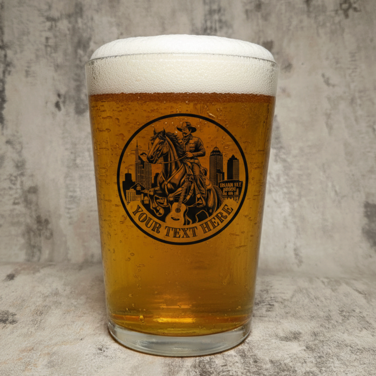 Custom Country Music Beer Glass - Personalised Cowboy Western Glass