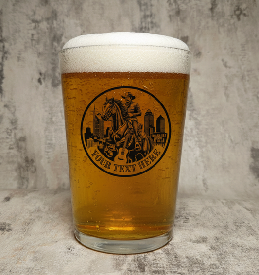 Custom Country Music Beer Glass - Personalised Cowboy Western Glass